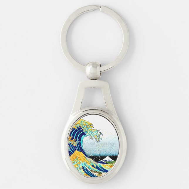 PixDezines Vintage, Great Wave, Hokusai 葛飾北斎の神奈川沖浪 Key Ring (Front)