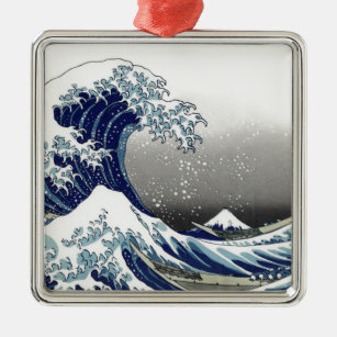PixDezines Vintage, Great Wave, Hokusai 葛飾北斎の神奈川沖浪 Metal Tree Decoration