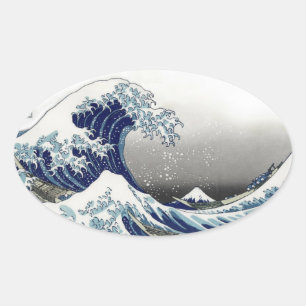 PixDezines Vintage, Great Wave, Hokusai 葛飾北斎の神奈川沖浪 Oval Sticker