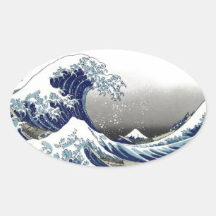 PixDezines Vintage, Great Wave, Hokusai 葛飾北斎の神奈川沖浪 Oval Sticker
