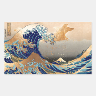 PixDezines Vintage Great Wave Hokusai 葛飾北斎の神奈川沖浪 Rectangular Sticker