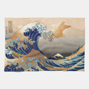 PixDezines Vintage, Great Wave, Hokusai 葛飾北斎の神奈川沖浪 Tea Towel