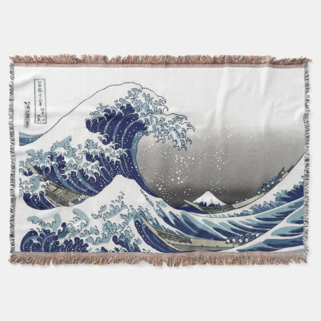 PixDezines Vintage, Great Wave, Hokusai 葛飾北斎の神奈川沖浪 Throw Blanket (Front)