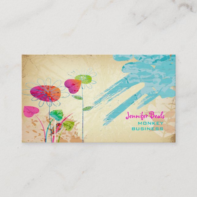 PixDezines Vintage Grunge Floral ♥♥♥♥ Business Card (Front)