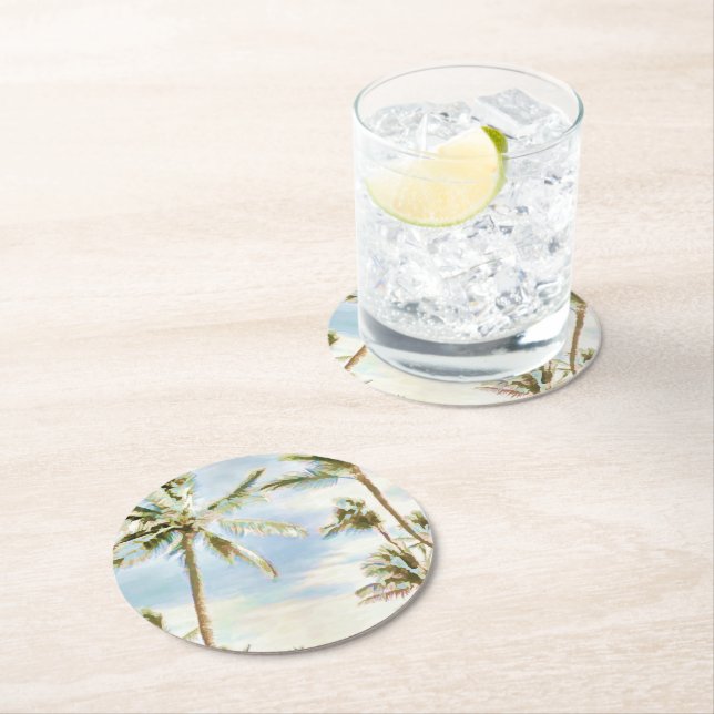 PixDezines Vintage Hawaiian Beach/Blue Round Paper Coaster (Insitu)