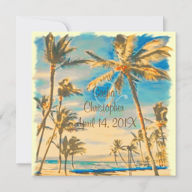 PixDezines vintage hawaiian beach/cerulean blue Invitation (Front)