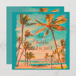 PixDezines VINTAGE HAWAIIAN BEACH/DIY Colour Teal Invitation