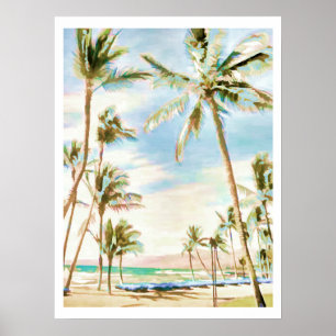 PixDezines Vintage Hawaiian Beach/Light Blue Poster