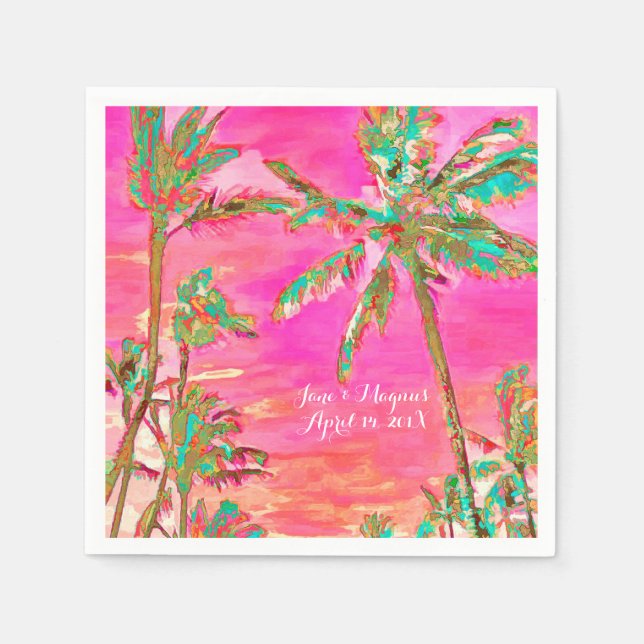 PixDezines Vintage Hawaiian Beach/Pink/Teal Napkin (Front)