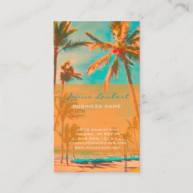 PixDezines Vintage Hawaiian Beach Scene Business Card (Front)