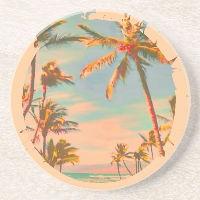 PixDezines Vintage Hawaiian Beach Scene Coaster (Front)