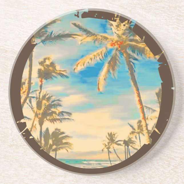 PixDezines Vintage Hawaiian Beach Scene Coaster (Front)