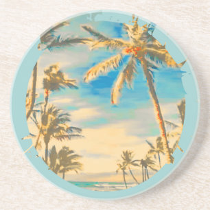 PixDezines Vintage Hawaiian Beach Scene Coaster