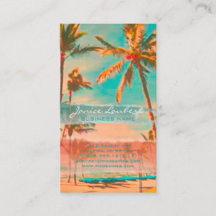 PixDezines vintage hawaiian beach scene/teal Business Card