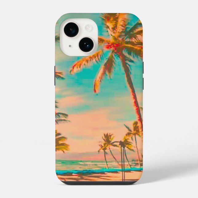 PixDezines Vintage Hawaiian Beach Scene/teal iPhone Case (Back)