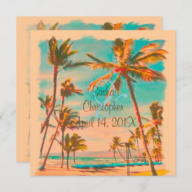 PixDezines VINTAGE HAWAIIAN BEACH/TEAL/DIY Bckgrnd Invitation (Front/Back)