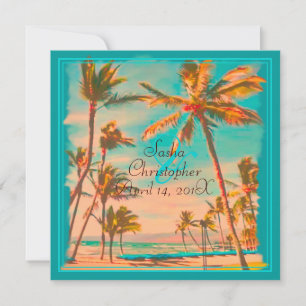 PixDezines vintage hawaiian beach/teal Invitation