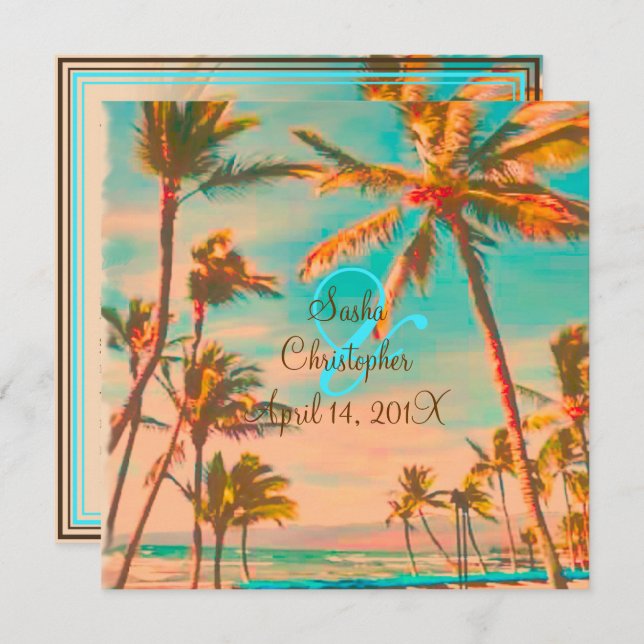 PixDezines Vintage Hawaiian Beach/teal Invitation (Front/Back)