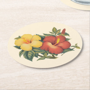 PixDezines Vintage Hawaiian Hibiscus/DIY backgroun Round Paper Coaster