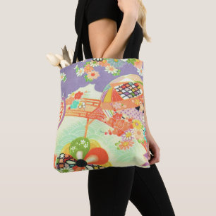 PixDezines Vintage Kimono Print/Peonies/Sakura Tote Bag