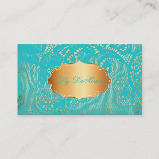 PixDezines Vintage Lace-Up/blue Business Card (Front)