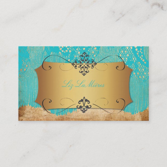 PixDezines Vintage Lace-Up/blue Business Card (Front)