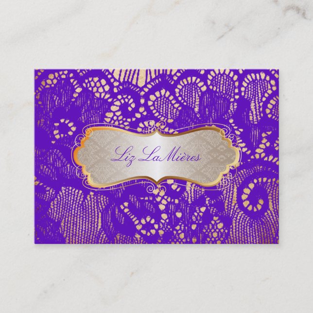 PixDezines Vintage Lace-Up/purple Business Card (Front)