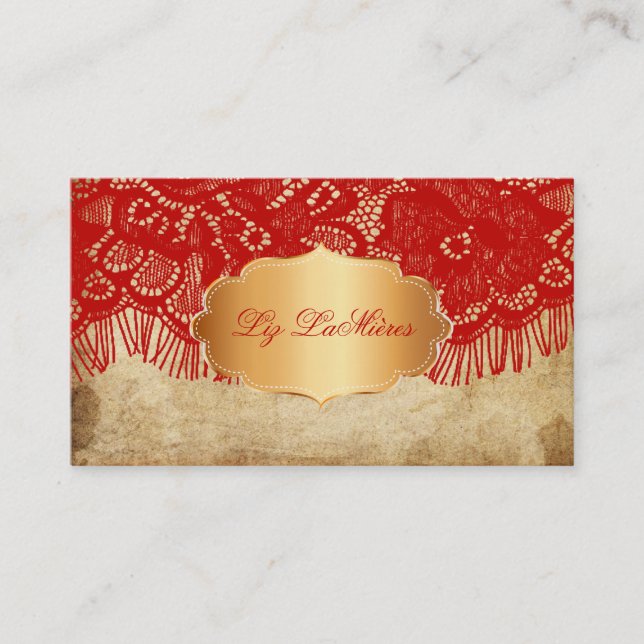 PixDezines Vintage Lace-Up/red Business Card (Front)