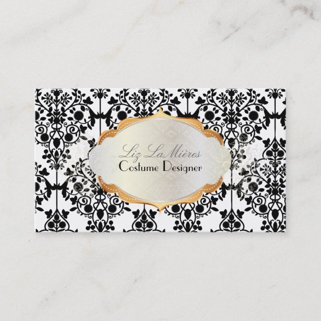 PixDezines vintage leila damask Business Card (Front)
