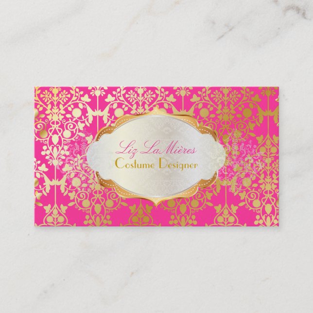 PixDezines vintage leila damask / faux gold Business Card (Front)