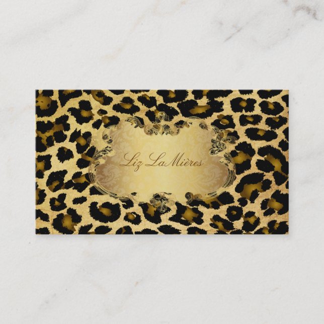 PixDezines Vintage leopard Business Card (Front)