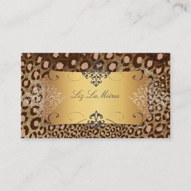 PixDezines Vintage leopard+lace/faux parchment Business Card (Front)