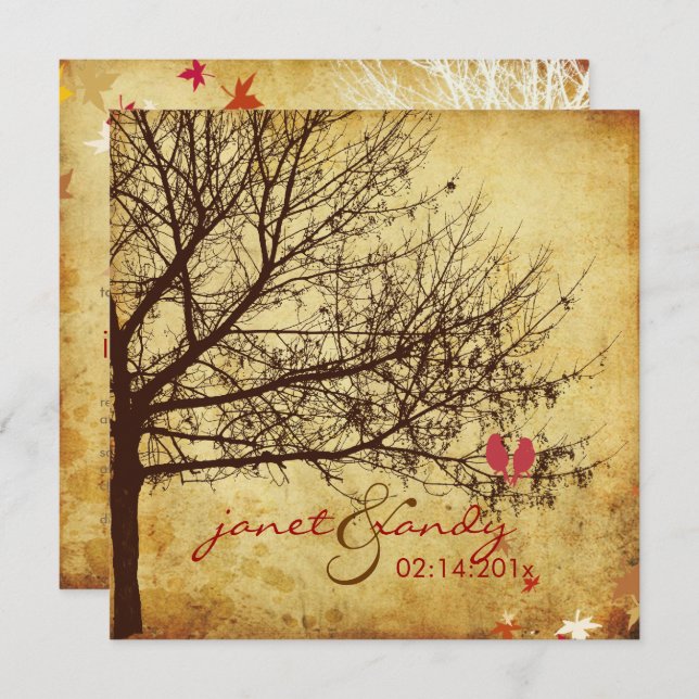 PixDezines VINTAGE LOVE BIRDS/FALL INVITATIONS (Front/Back)