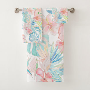 PixDezines Vintage Lush H2 Hawaii Floral Foliage Bath Towel Set