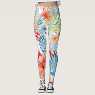 PixDezines Vintage Lush H2 Hawaii Floral Foliage Leggings