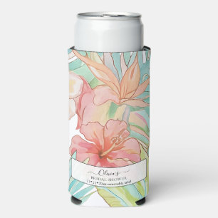 PixDezines Vintage Lush H2 Hawaii Floral Foliage Seltzer Can Cooler