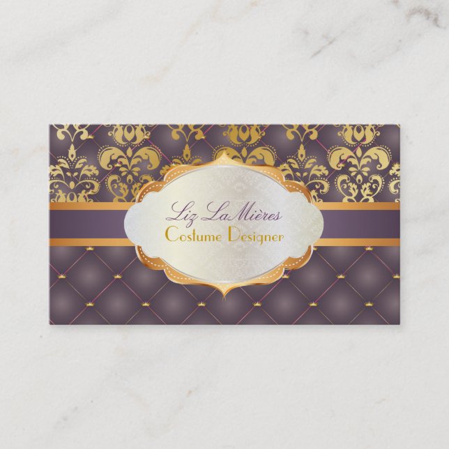 PixDezines vintage lys damask Business Card (Front)