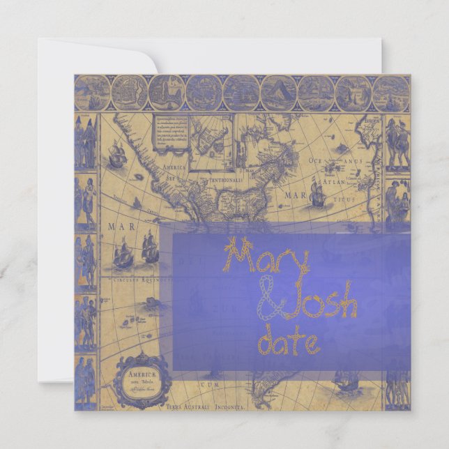 PixDezines Vintage Nautical World Map Invitation (Front)