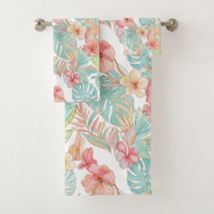 PixDezines Vintage Pastel H2 Hawaii Floral Foliage Bath Towel Set