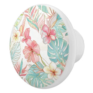 PixDezines Vintage Pastel H2 Hawaii Floral Foliage Ceramic Knob