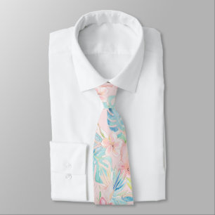 PixDezines Vintage Pastel H2 Hawaii Floral Foliage Tie