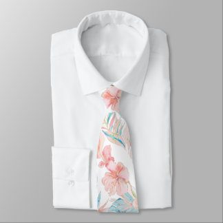 PixDezines Vintage Pastel H2 Hawaii Floral Foliage Tie