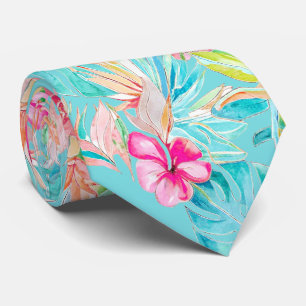 PixDezines Vintage Pastel H2 Hawaii Floral Foliage Tie