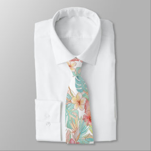 PixDezines Vintage Pastel H2 Hawaii Floral Foliage Tie
