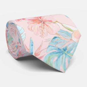 PixDezines Vintage Pastel H2 Hawaii Floral Foliage Tie