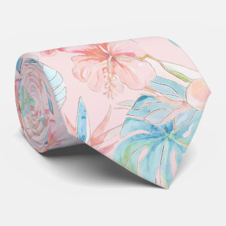 PixDezines Vintage Pastel H2 Hawaii Floral Foliage Tie