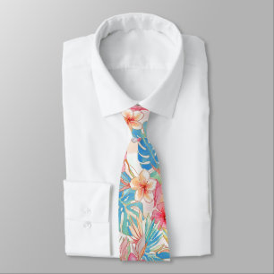 PixDezines Vintage Pastel H2 Hawaii Floral Foliage Tie