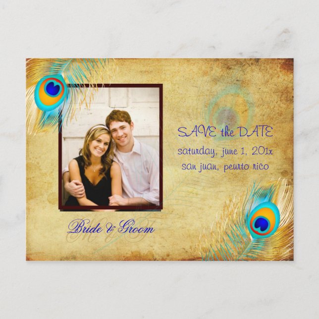 PixDezines vintage peacock/DIY event Announcement Postcard (Front)