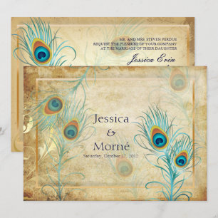 PixDezines vintage peacock feather/DIY colours Invitation
