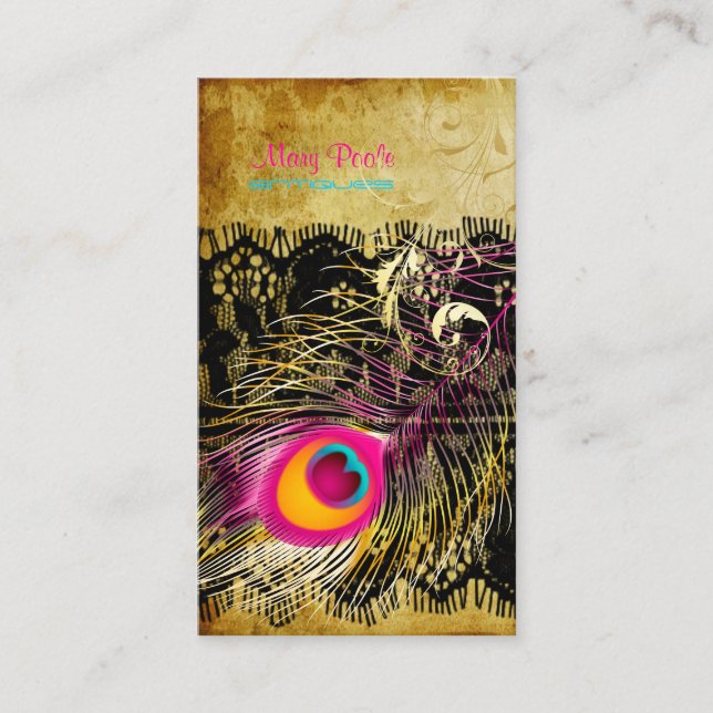 PixDezines vintage peacock+filigree swirls Business Card (Front)